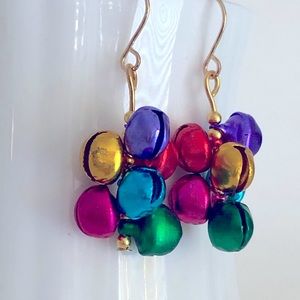 Rainbow Stacked Jingle Bells Christmas Holiday Earrings Handmade New